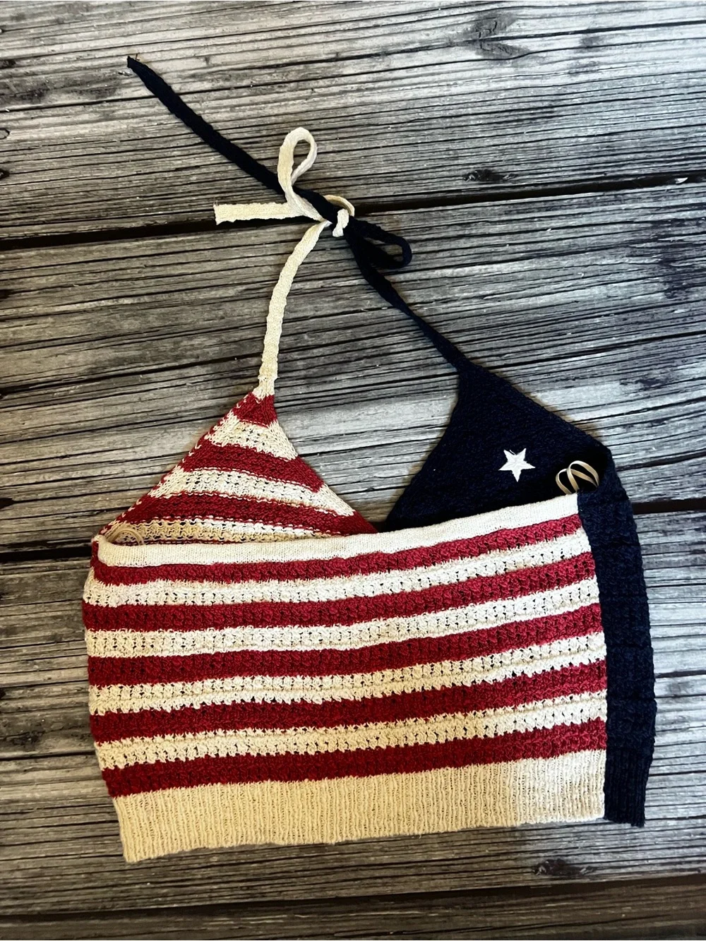 American Eagle Outfitters American Flag Knit Halter Top - Medium - Picture 2 of 8